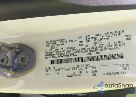 2023 Lincoln Corsair Reserve z USA, uszkodzony, nr VIN 5LMCJ2CA5PUL27449